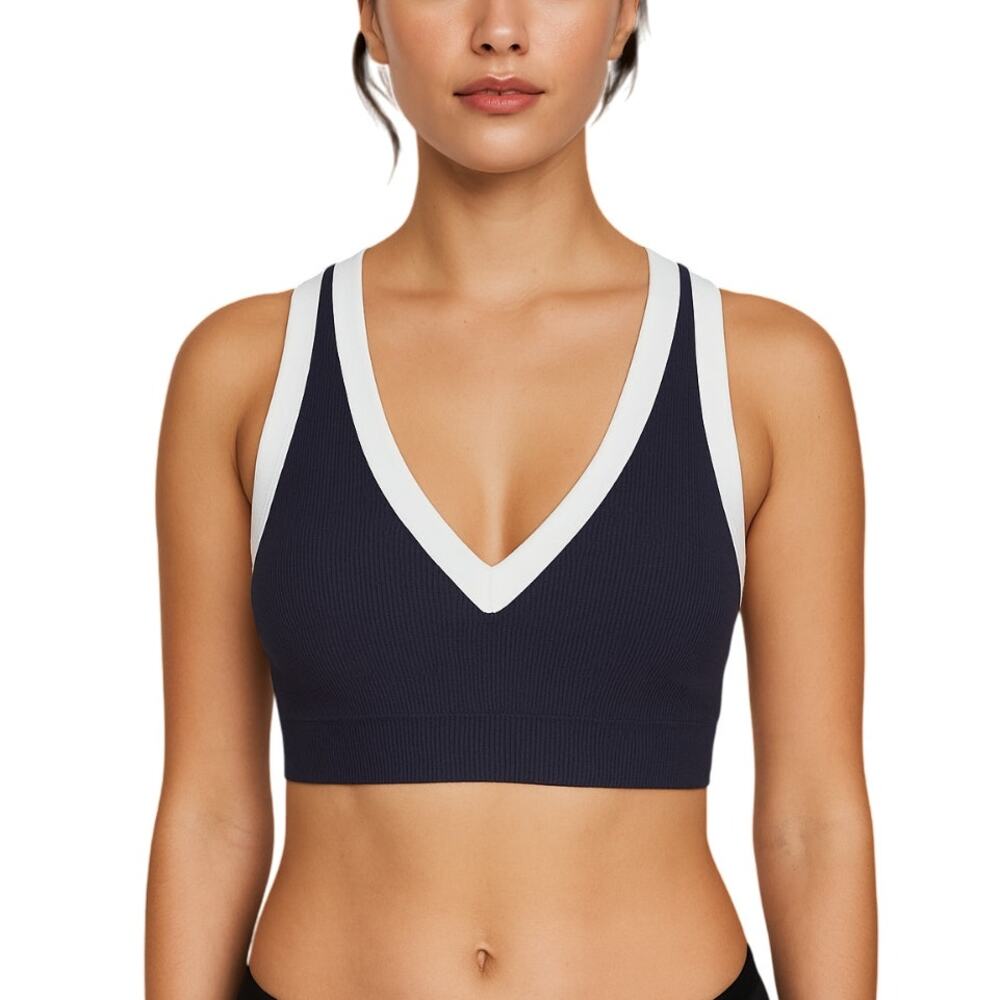 OFFLINE by Aerie Seamless Plunge Sports Bra Royal Navy NWT Large Stretch Fit